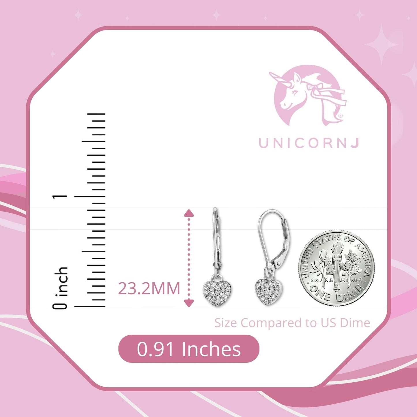UNICORNJ Children's Tweens Sterling Silver 925 Cubic Zirconia Dangle Leverback Earrings Italy