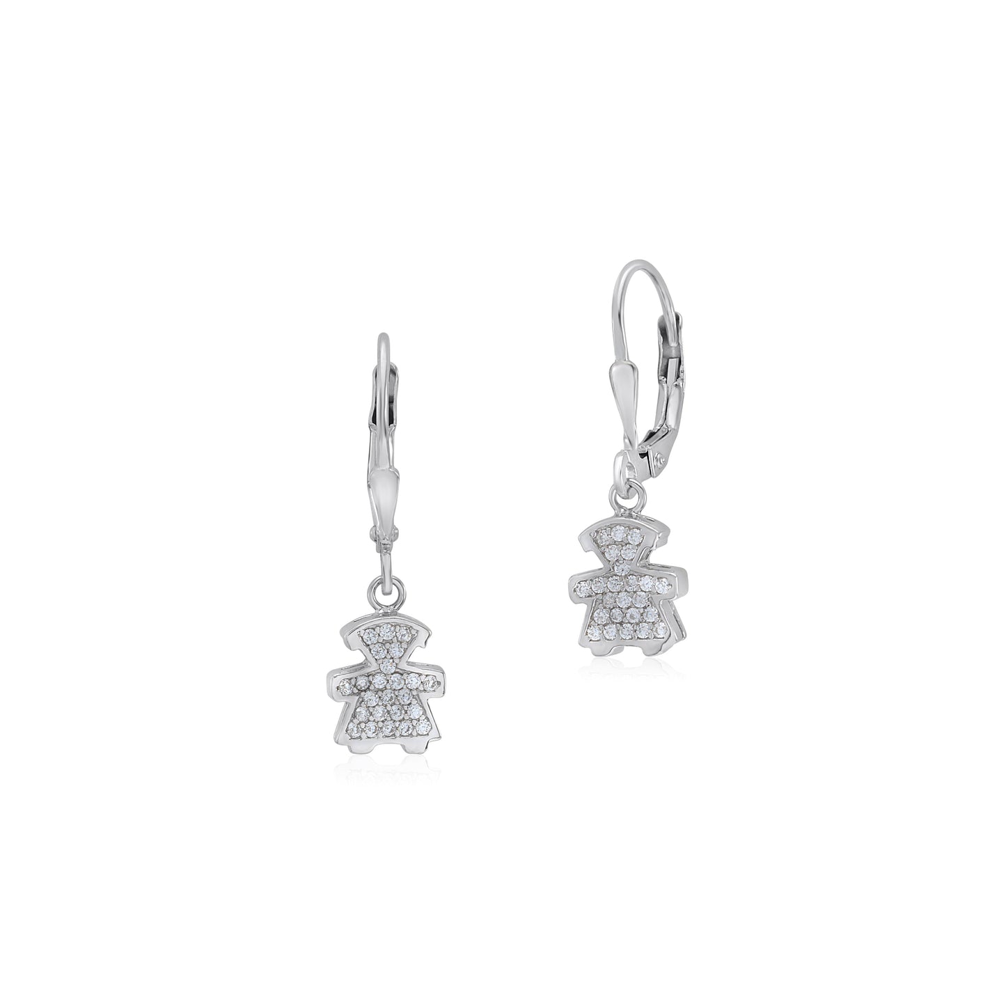 UNICORNJ Sterling Silver 925 Cute Girl Silhouette Charm Dangle Leverback Earrings with Pave or Pink CZ Italy