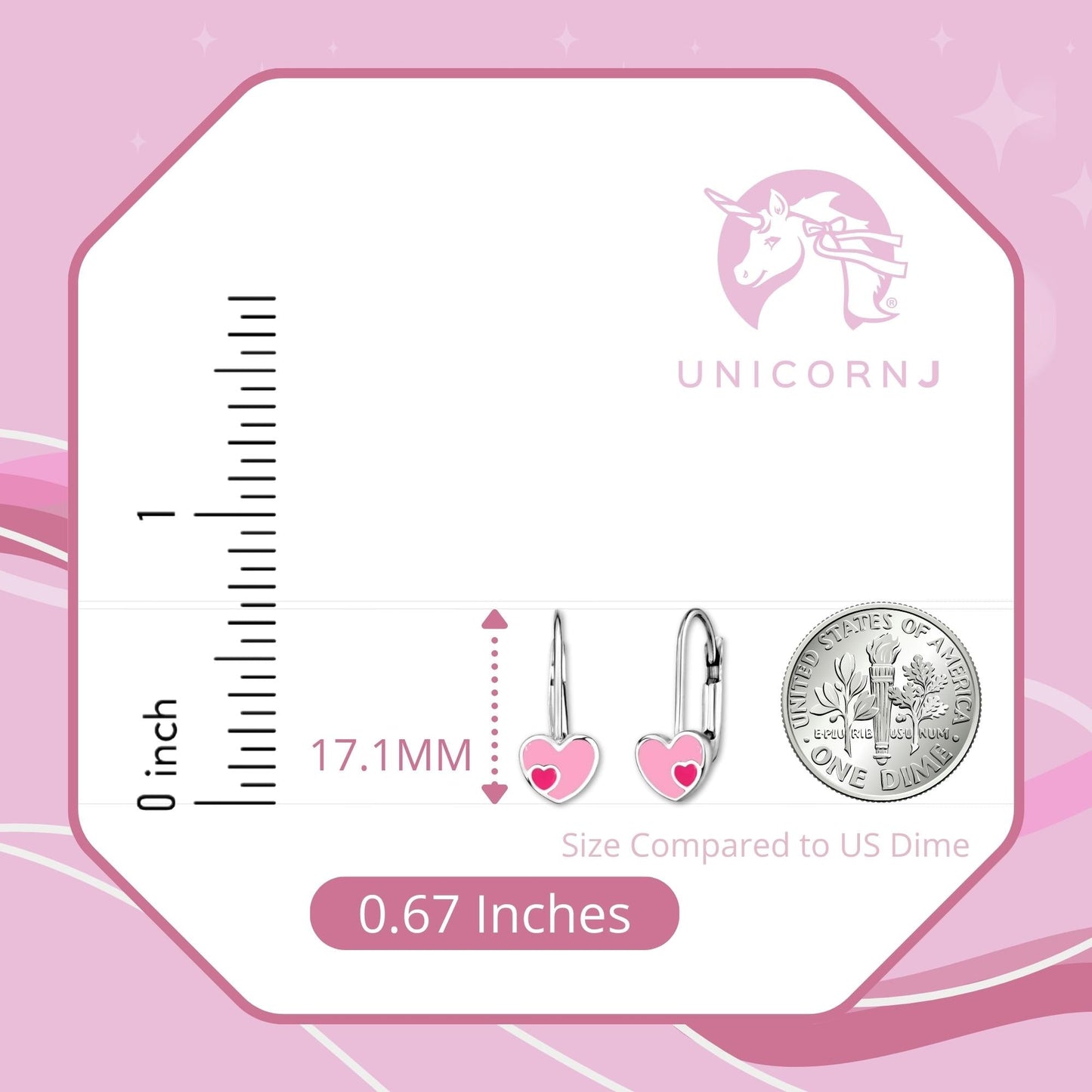 UNICORNJ Sterling Silver 925 Heart Earrings Leverback for Girls with Enamel