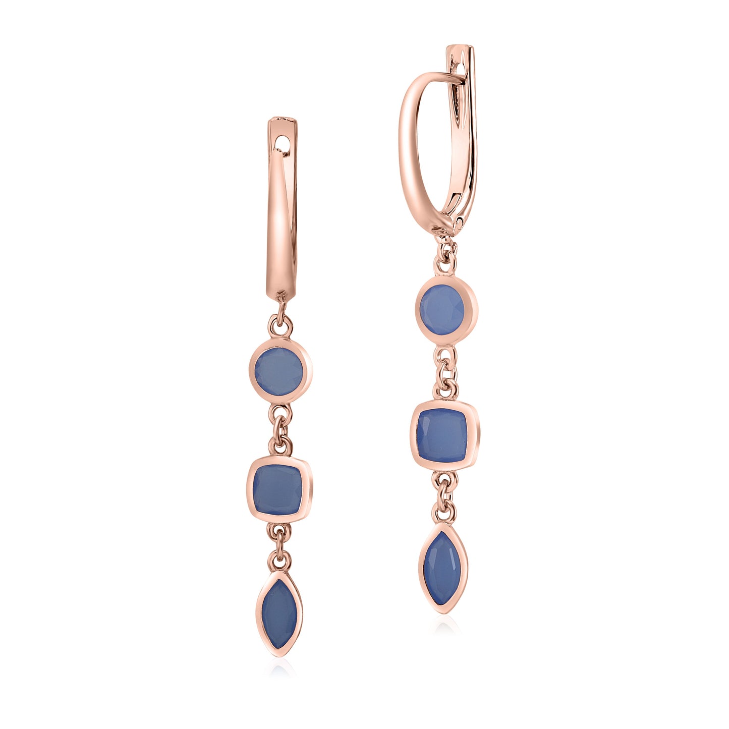 UNICORNJ Sterling Silver Rose Gold Plated Leverback Earrings 3 Tier Dangle with Simulated Stones