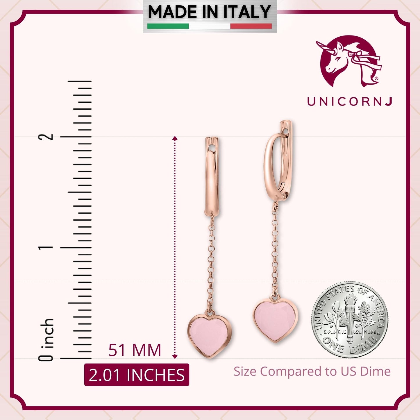 UNICORNJ Sterling Silver Rose Gold Plated Heart Leverback Earrings Long Dangle Drop with Simulated Stone