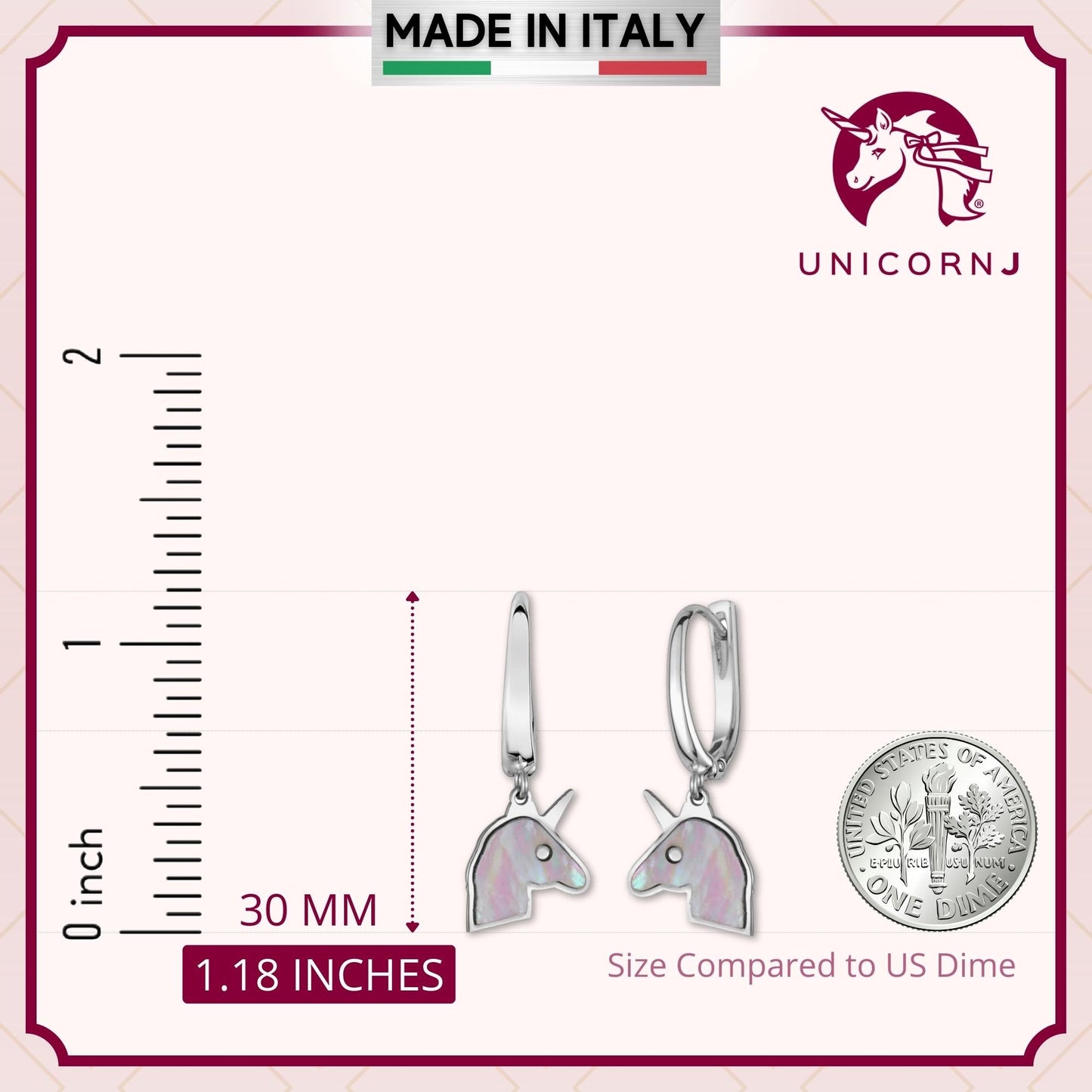 Sterling Silver Unicorn Leverback Dangle Earrings with Mother of Pearl Inlay