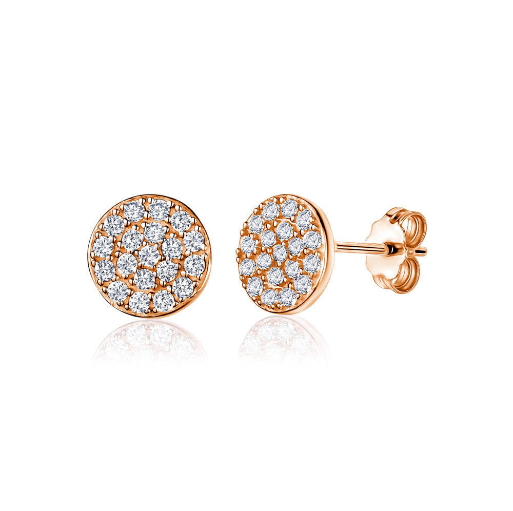 Disc Earrings in 14K Gold with CZ Pave
