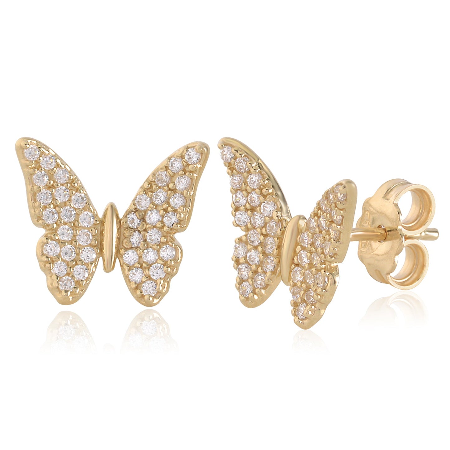 UNICORNJ Childrens 14k White Yellow Gold Cubic Butterfly Stud Post Earrings
