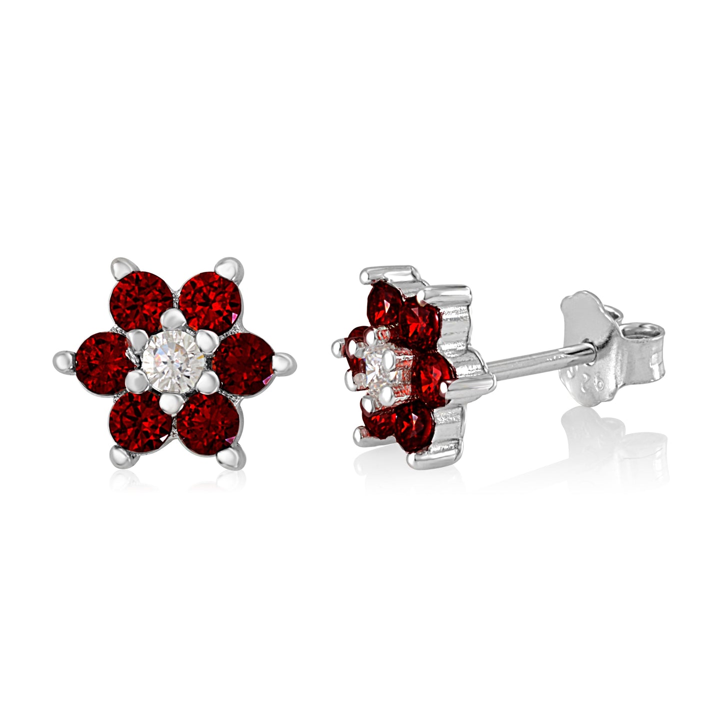 Birthstone Earrings in Sterling Silver with CZ Flower