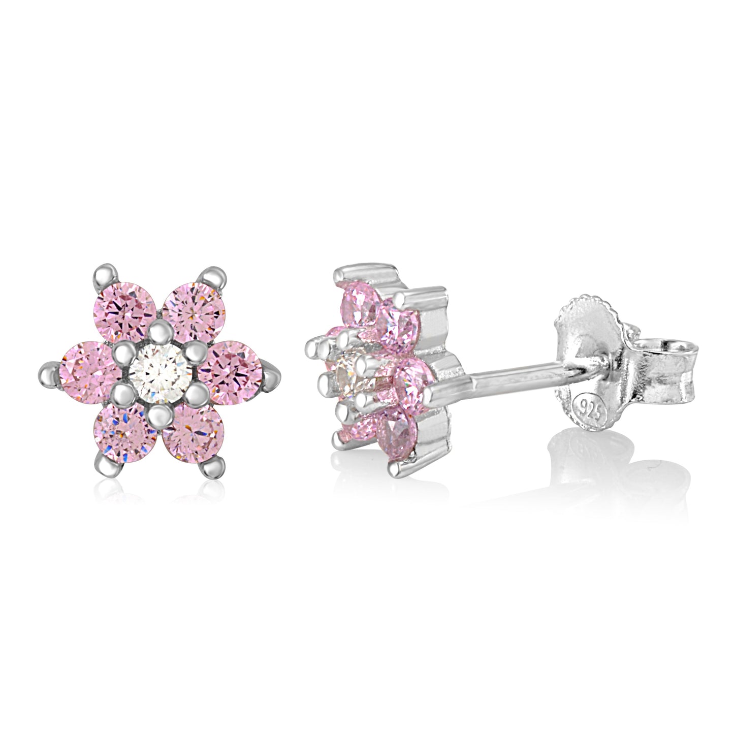 Birthstone Earrings in Sterling Silver with CZ Flower