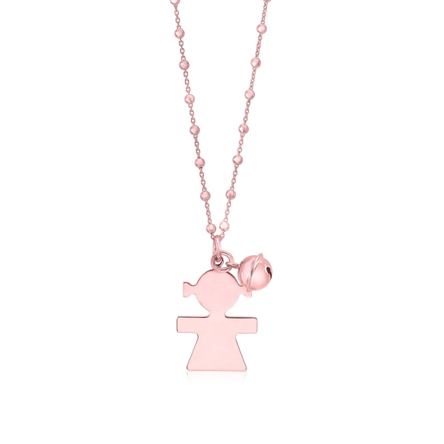 Sterling Silver Rose Gold High Polished Large Girl Silhouette Figure Pendant Necklace Long Cable Chain 30"