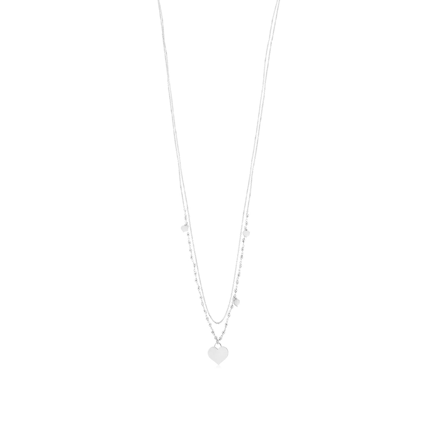 Sterling Silver Rose Gold Plated High Polished Heart Pendant Necklace Very Long Double Chain 36"