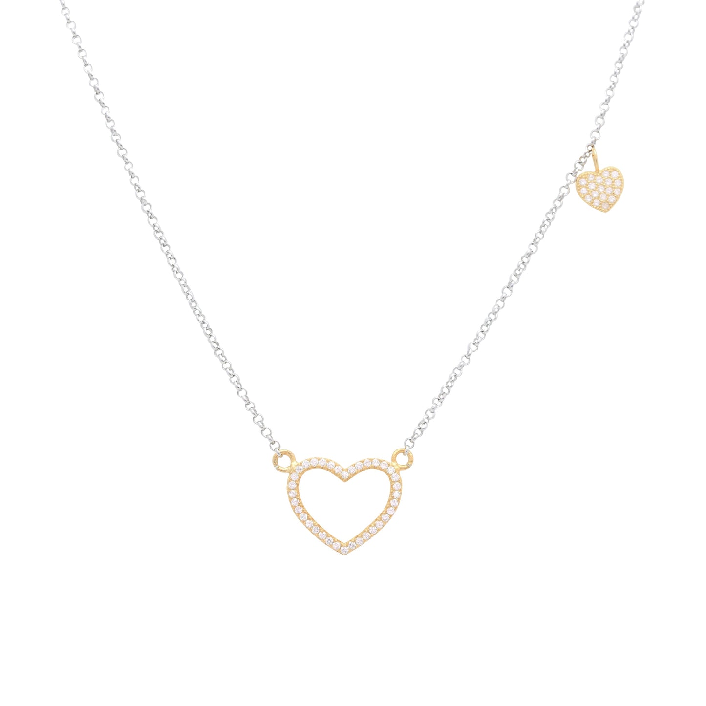 Sterling Silver 925 Open Heart Necklace Pendant Girls Teens Cubic Zirconia 15" Strong Rolo Chain ItalyÂ UnicornJ