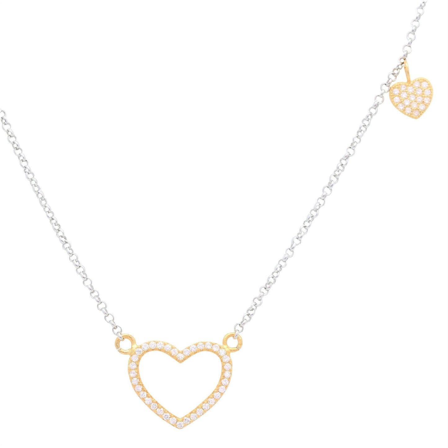 Sterling Silver 925 Open Heart Necklace Pendant Girls Teens Cubic Zirconia 15" Strong Rolo Chain ItalyÂ UnicornJ