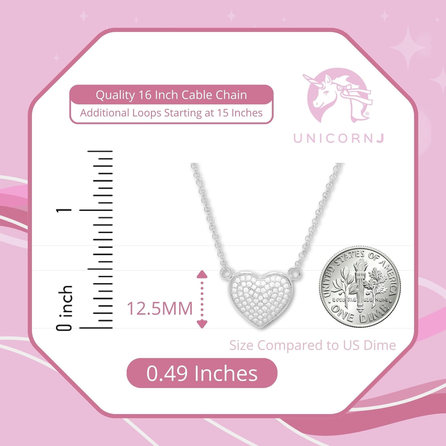 Heart Pendant Necklace in Sterling Silver with CZ Pavé