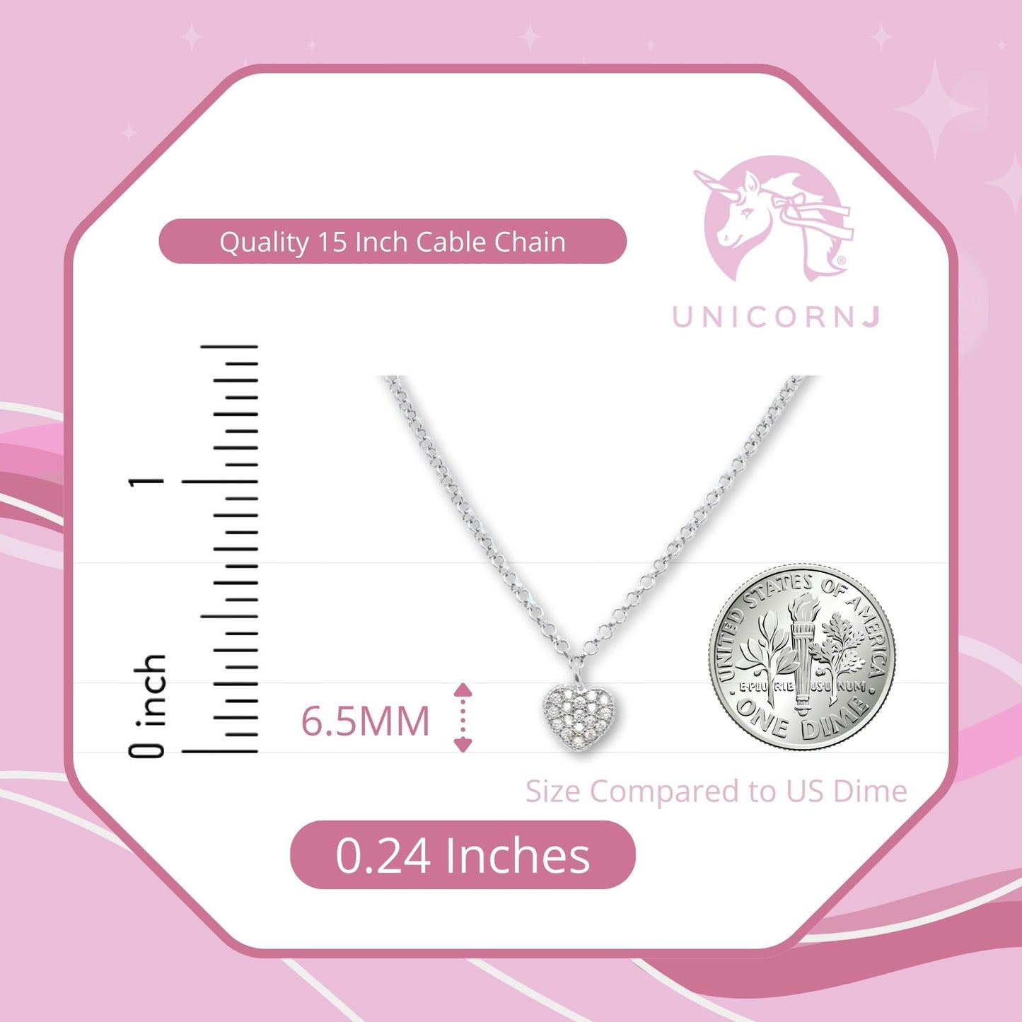 Heart Pendant Necklace in Sterling Silver with CZ Pavé