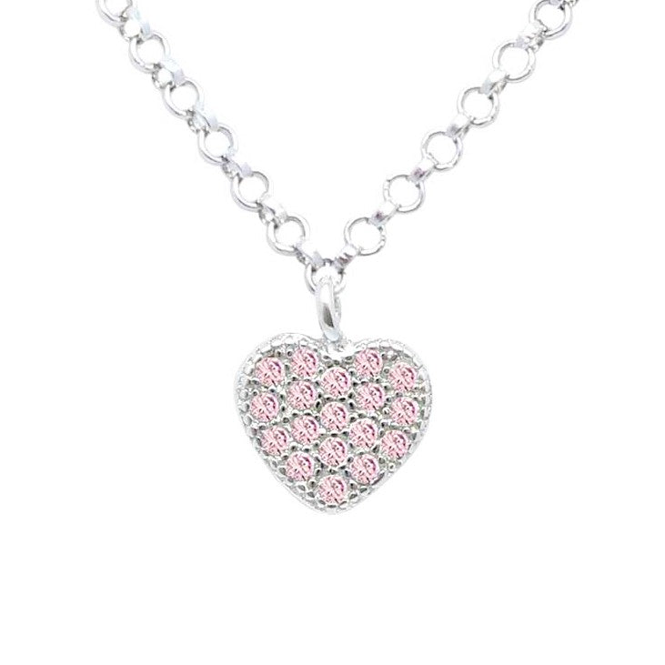 Heart Pendant Necklace in Sterling Silver with CZ Pavé