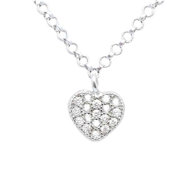 Heart Pendant Necklace in Sterling Silver with CZ Pavé