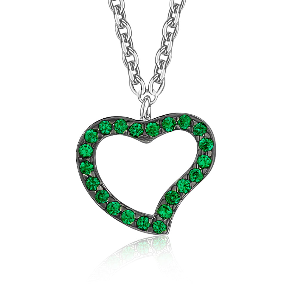 Heart Pendant Necklace in Sterling Silver with CZ Pavé