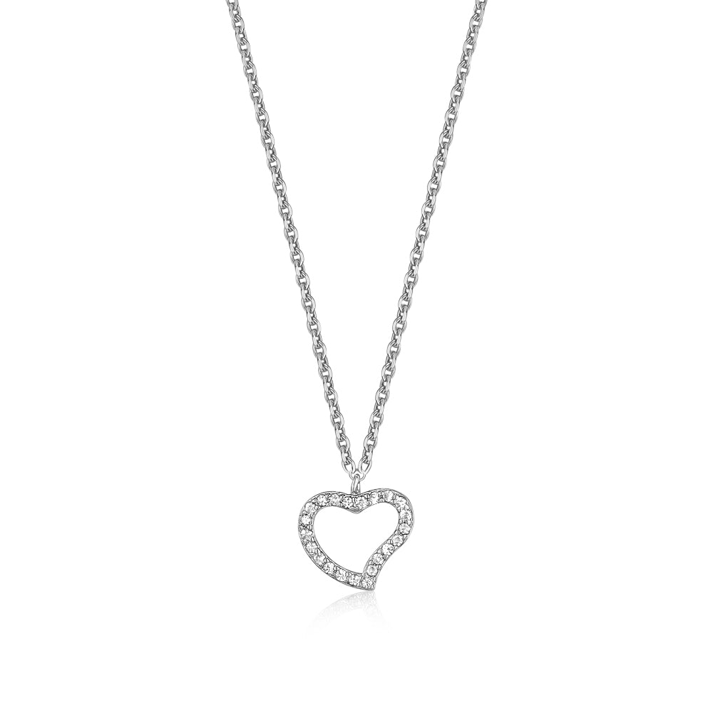 Heart Pendant Necklace in Sterling Silver with CZ Pavé