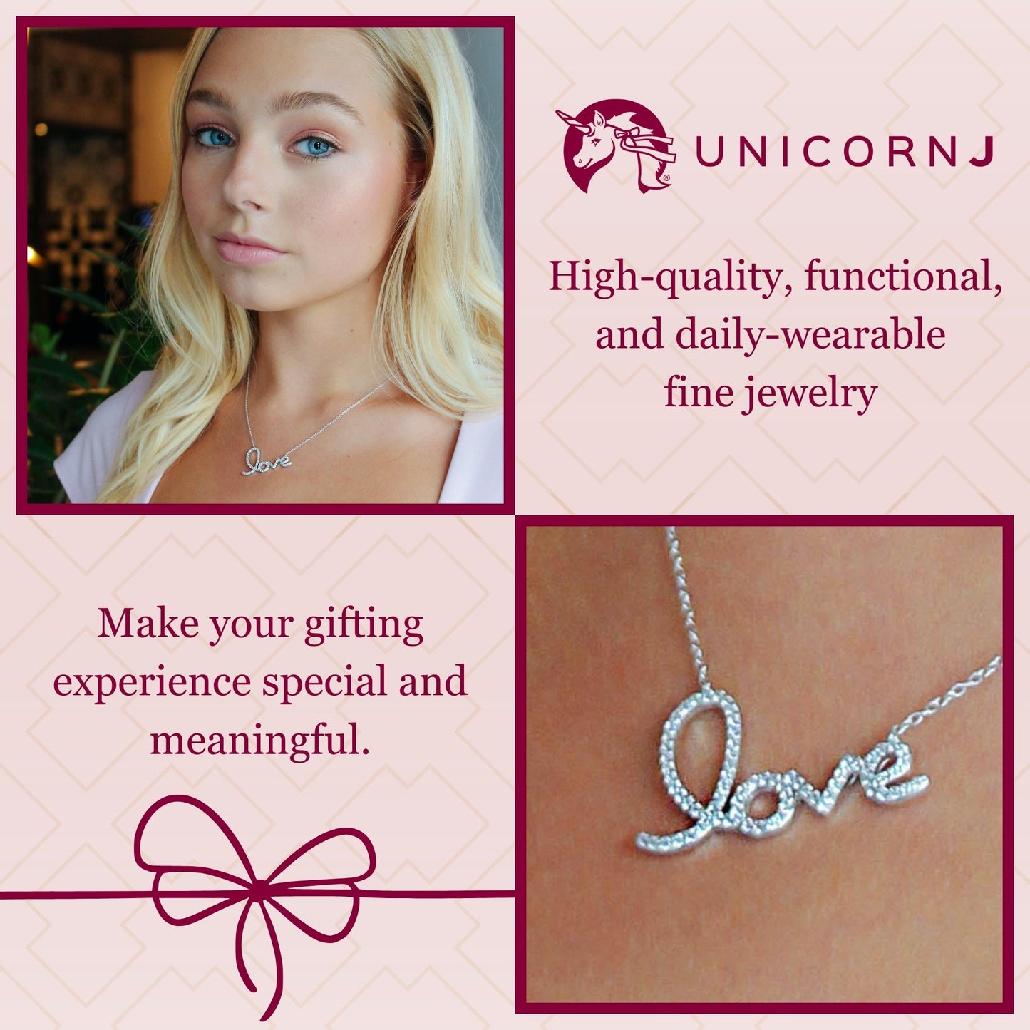 Script Love Necklace Pendant Sterling Silver 925 Yellow Gold Plated with Simulated Diamonds 17 inches