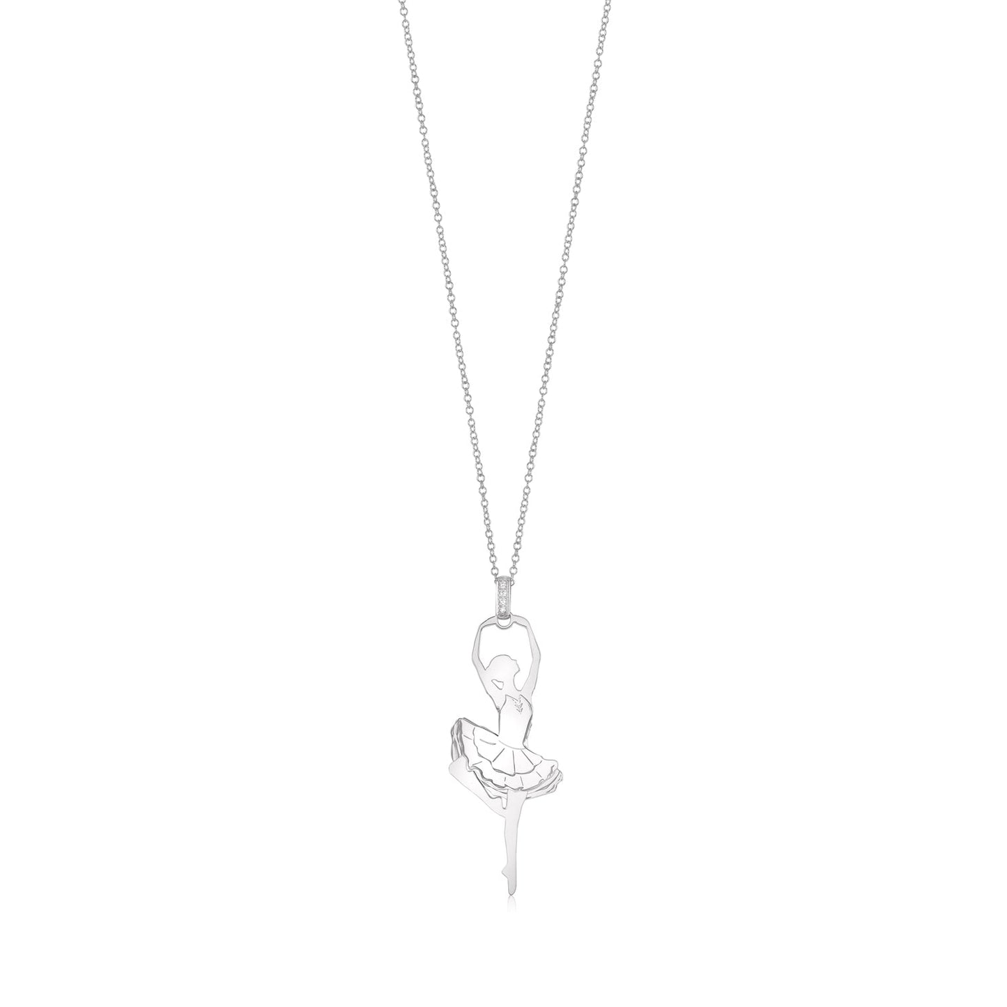 Sterling Silver Rose Gold Large Ballerina Ballet Dancer Passe Silhouette Necklace Long Rolo Chain
