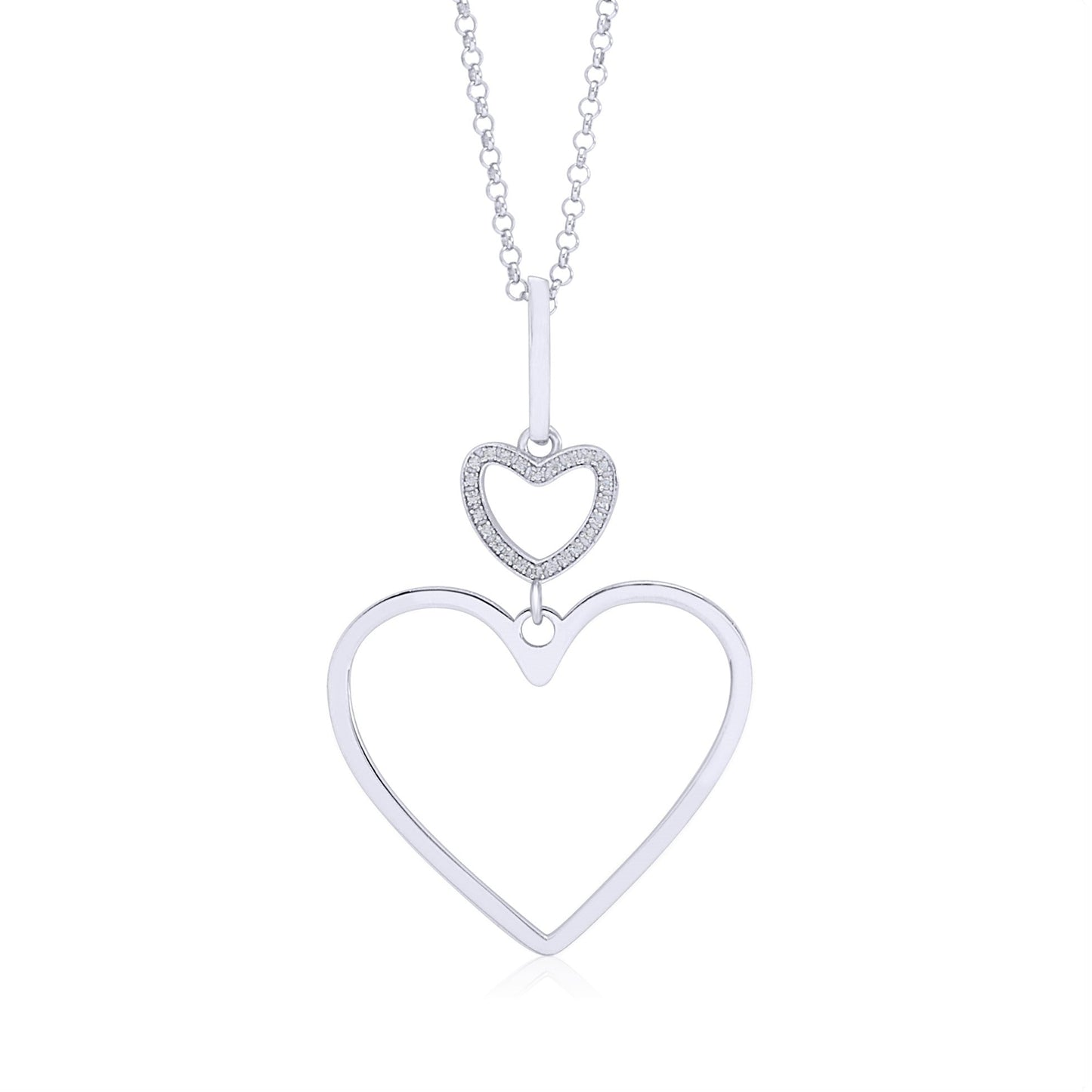 Sterling Silver Rose Gold Plated Polished Large Double Heart Dangle Necklace Pendant 18" Italy