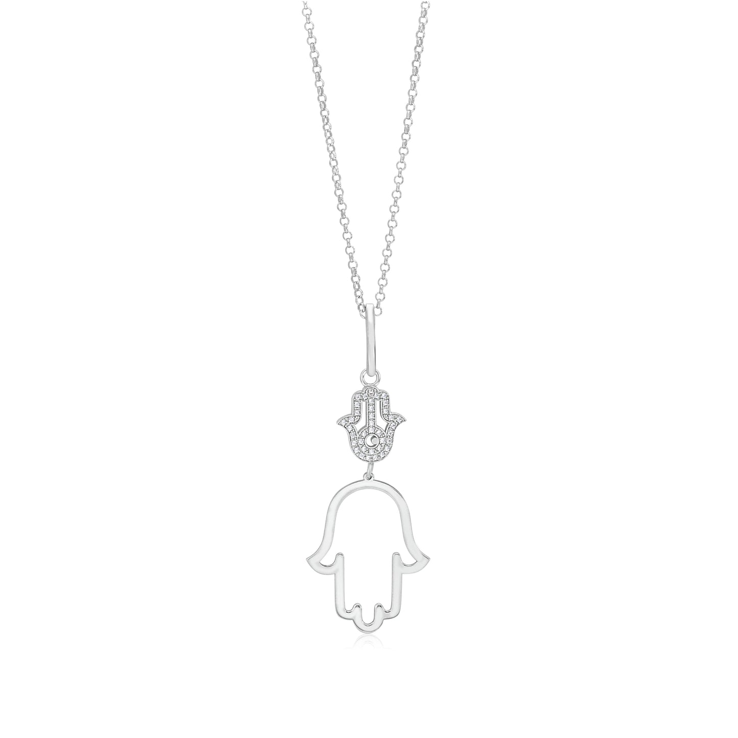 Sterling Silver Rose Gold Plated Polished Large Double Hamsa Dangle Necklace Pendant 18"