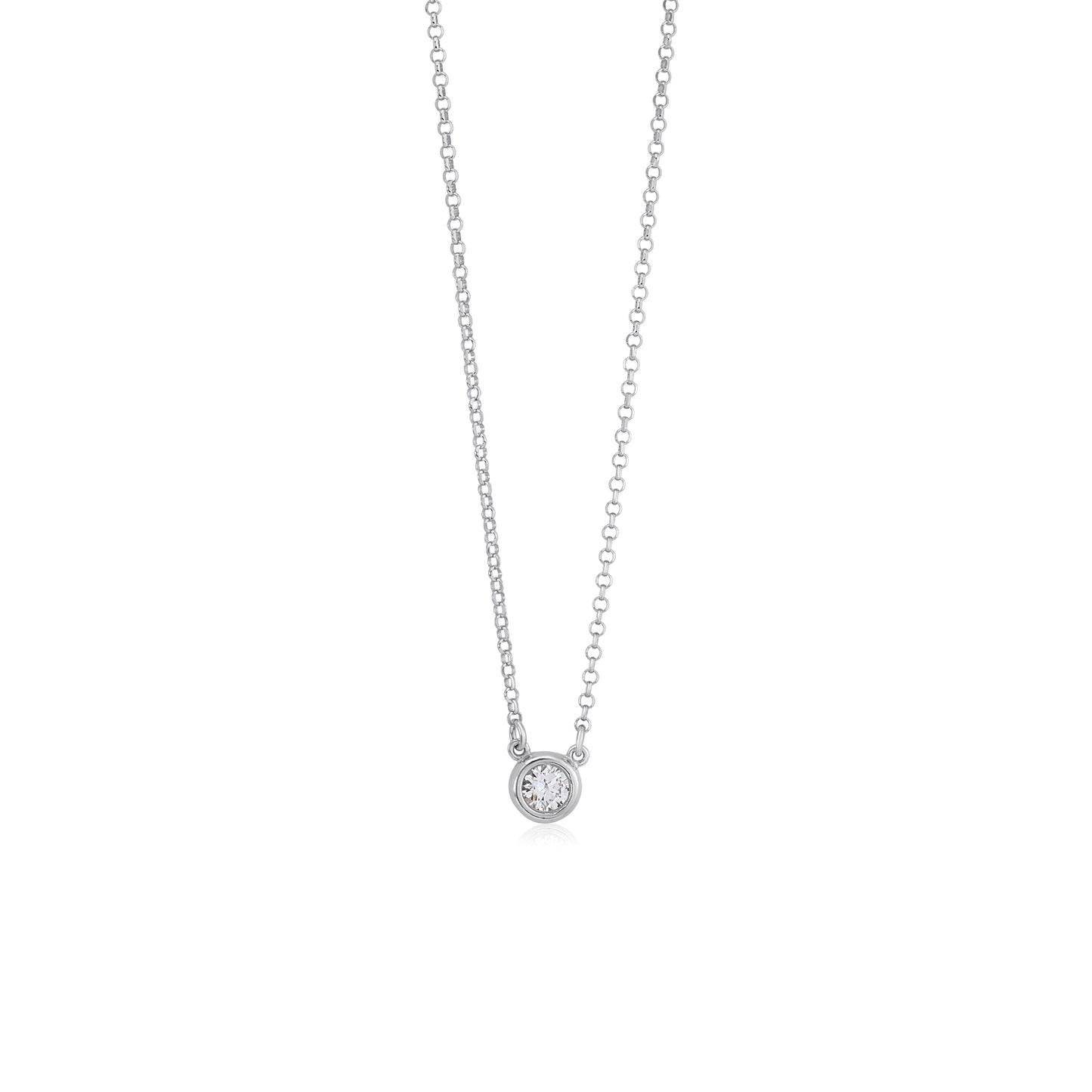 UNICORNJ Sterling Silver Rose and Yellow Gold Plated Polished Bezel Set Round Simulated Diamond Solitaire 6mm Necklace