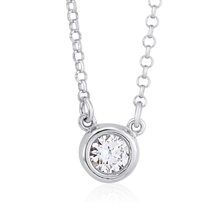 UNICORNJ Sterling Silver Rose and Yellow Gold Plated Polished Bezel Set Round Simulated Diamond Solitaire 6mm Necklace