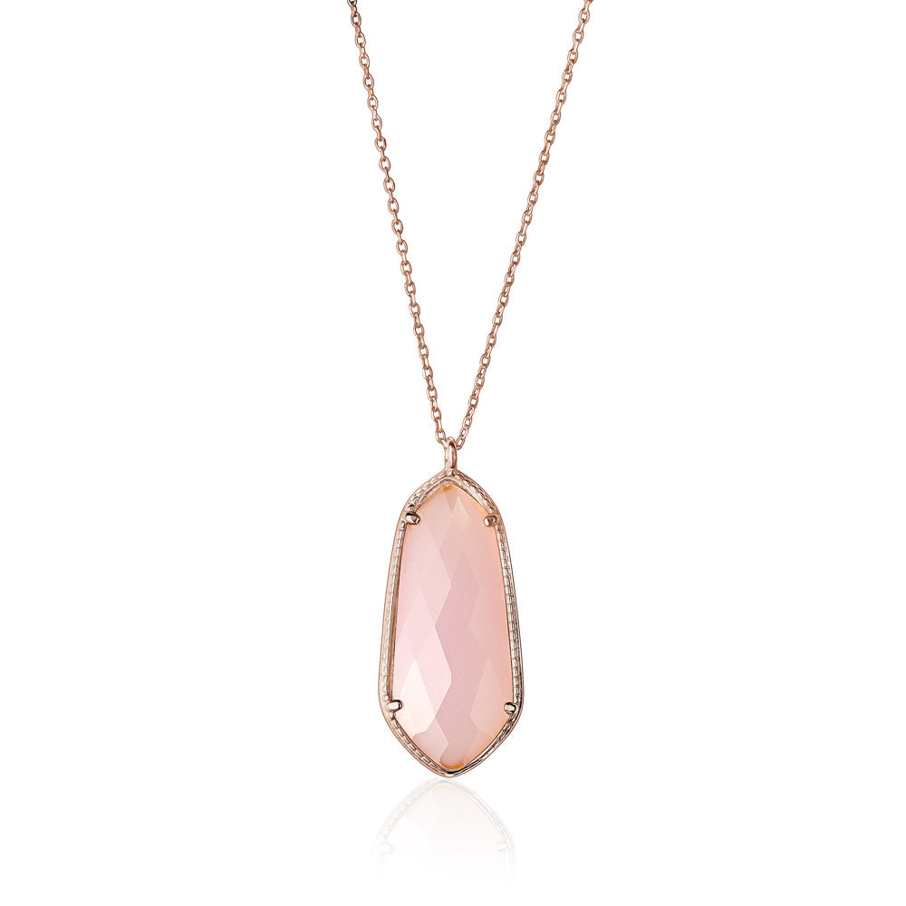 UNICORNJ Sterling Silver Rose Gold Plated Kite Shape Necklace Pendant with Synthetic Stone Italy 18"