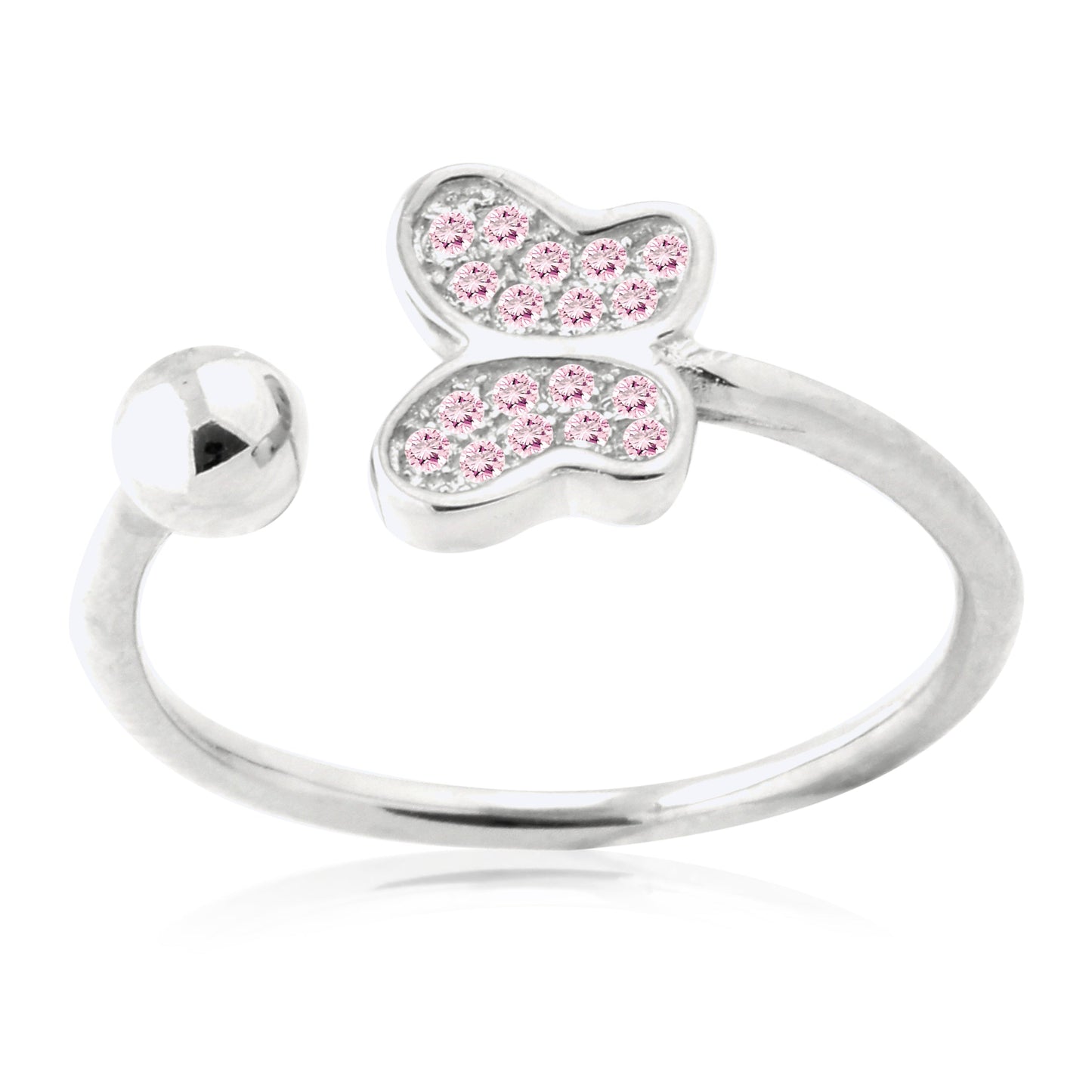 Adjustable Butterfly Ring in Sterling Silver Pavé with CZ Pink or Purple
