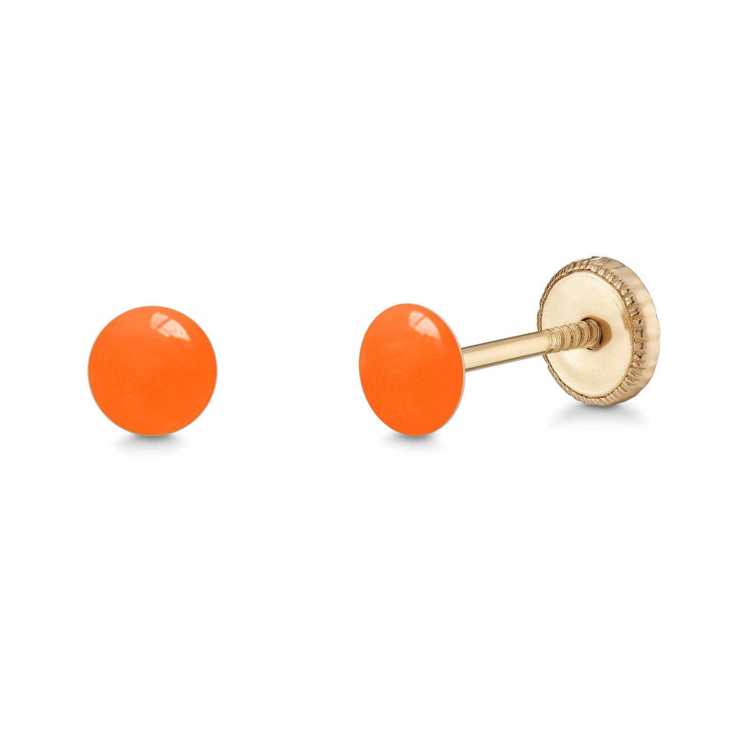 14k Gold Stud Earrings for Women and Girls Round Dot Hand Painted Enamel Colors 4mm Second Piercing Earrings Screwback