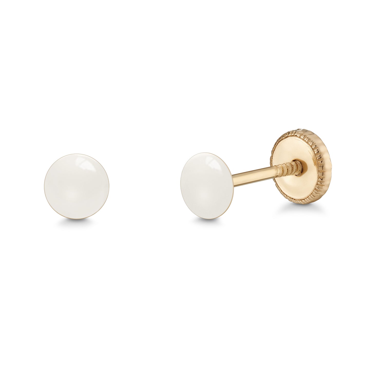 14k Gold Stud Earrings for Women and Girls Round Dot Hand Painted Enamel Colors 4mm Second Piercing Earrings Screwback