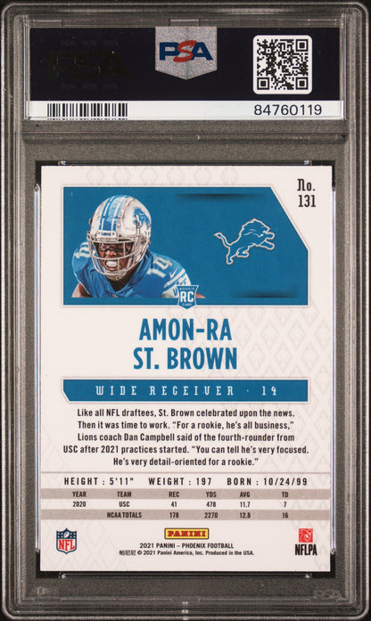 Graded 2021 Panini Phoenix Amon-Ra St. Brown #131 Celestial Rookie RC Football Card PSA 10 Gem Mint