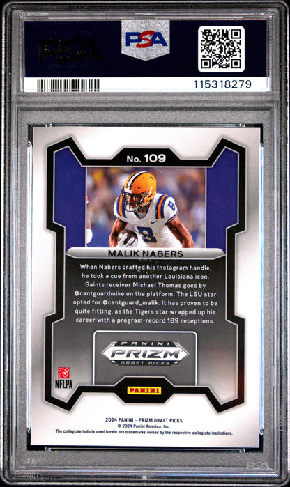 Graded 2024 Panini Prizm Draft Picks Malik Nabers #109 Rookie RC Football Card PSA 10 Gem Mint