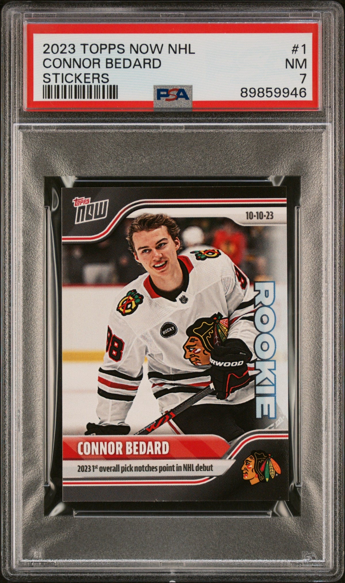 Graded 2023 Topps Now NHL Connor Bedard #1 Stickers Rookie RC Hockey Card PSA 7 Near Mint