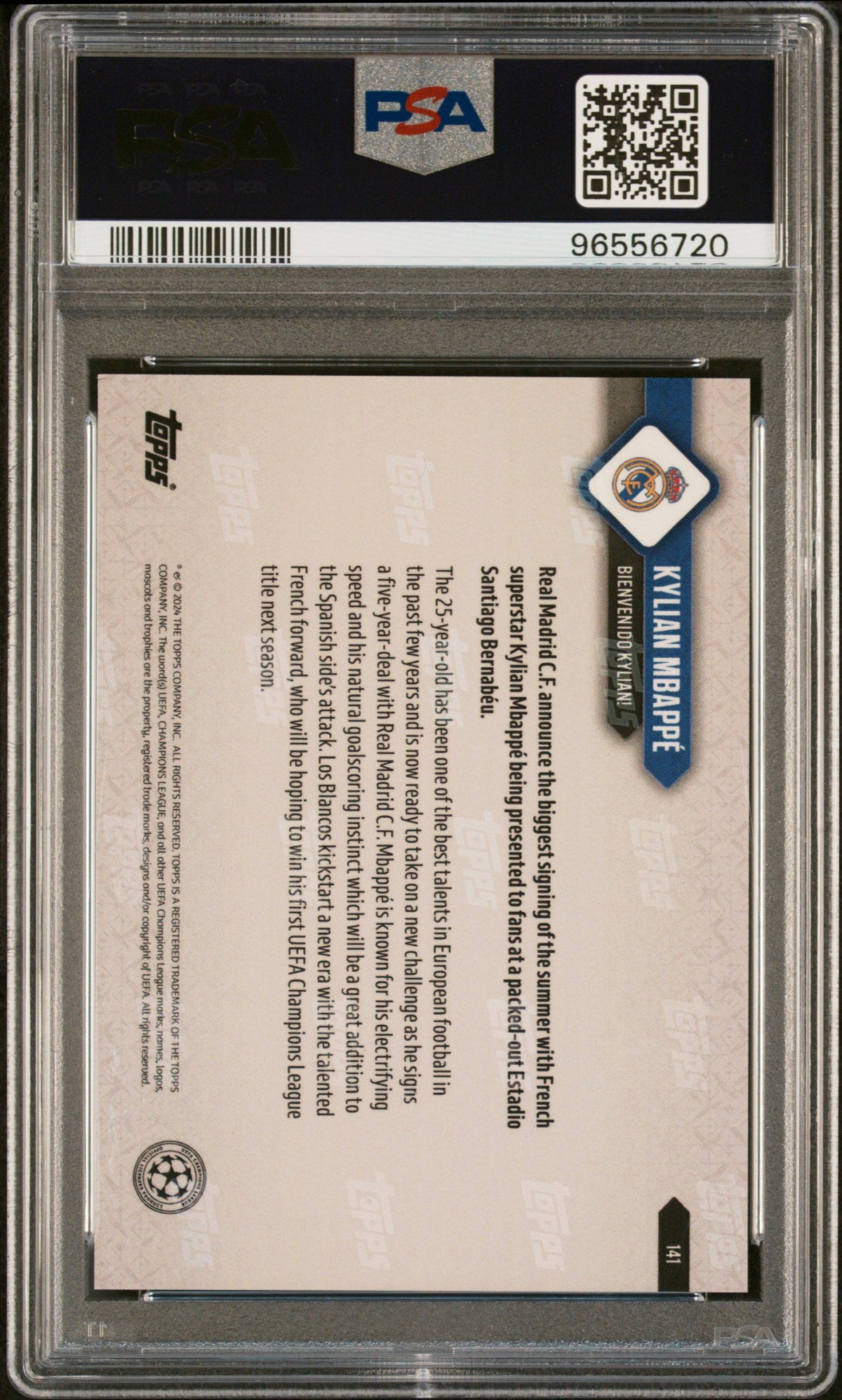 Graded 2024 Topps Now UCL Kylian Mbappe #141 Soccer Card PSA 9 Mint