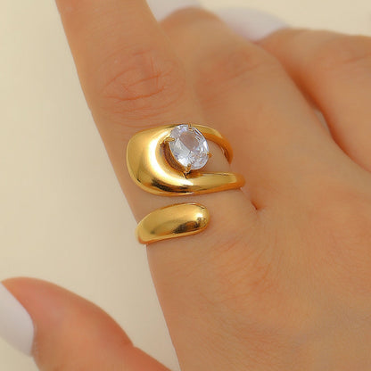 Stainless Steel Zircon Line Ring