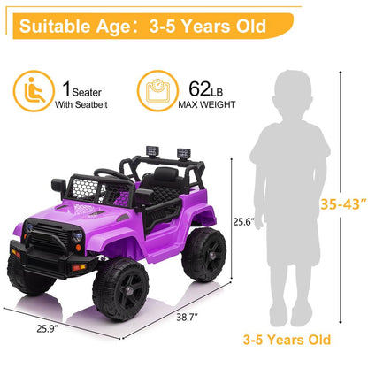 Electric Ride On Truck Car for 3-5 Year Olds with 12V Battery and 3 Speed Options - Supports up to 28kg