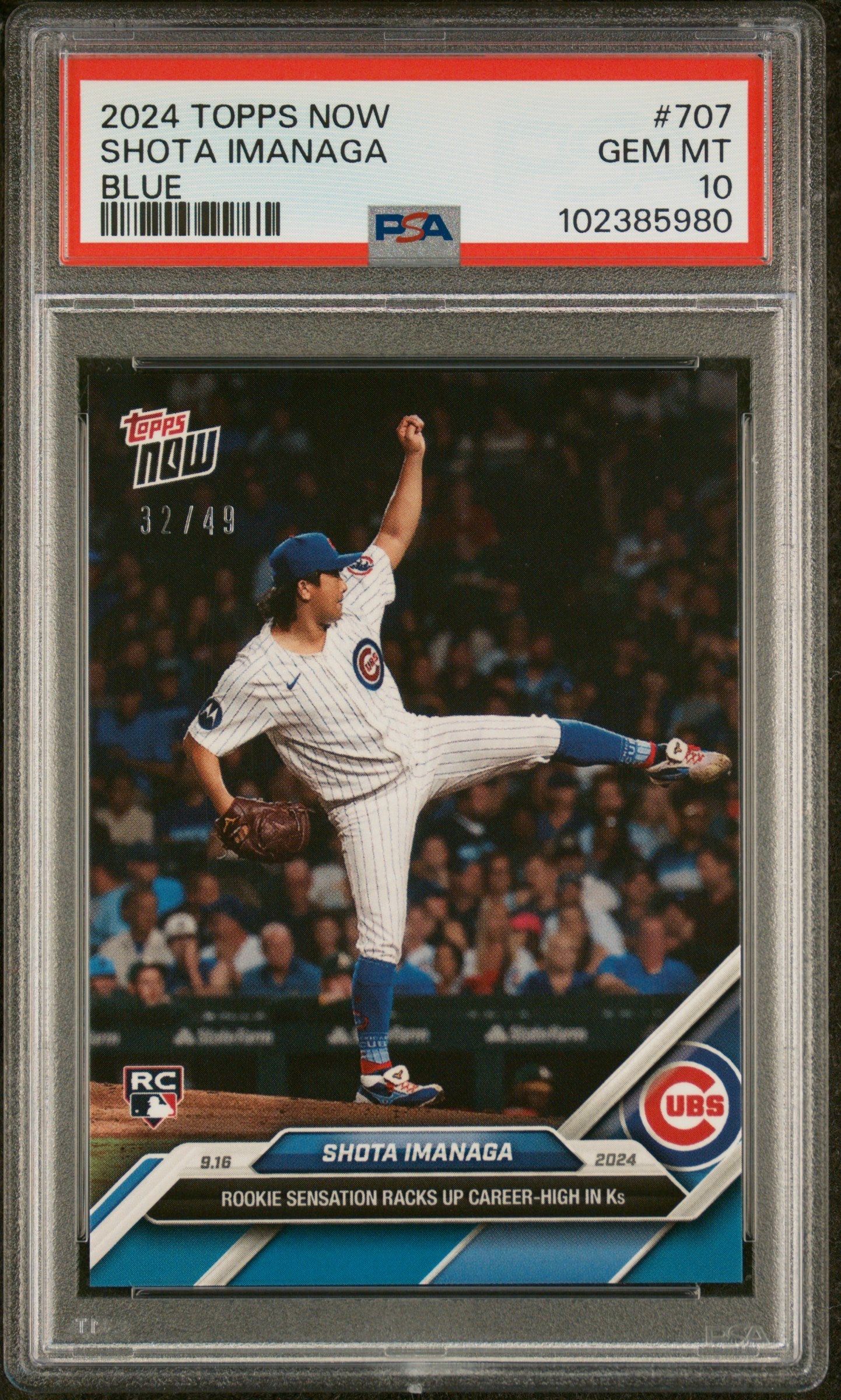 Graded 2024 Topps Now Shota Imanaga #707 Blue /49 Rookie RC Baseball Card PSA 10 Gem Mint