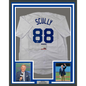 Framed Autographed/Signed Vin Scully 35x39 Los Angeles LA White Baseball Jersey PSA/DNA COA