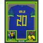 Framed Autographed/Signed Vini Vinicius Jr. 35x39 Brazil Blue Soccer Jersey Beckett BAS COA
