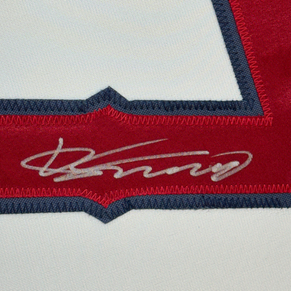 Framed Autographed/Signed Vladimir Vlad Guerrero 35x39 Los Angeles LA Anaheim White Baseball Jersey Beckett BAS COA