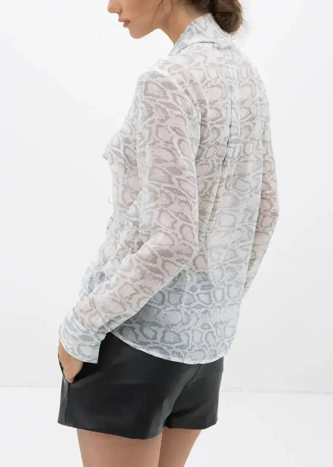 Tie Neck Sheer Blouse In Ivory Silver | FEMSTYLO