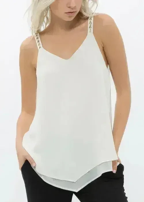 Embellished Chiffon Camisole Top In Cream