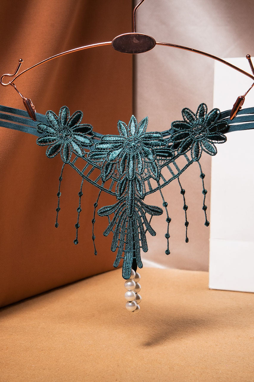 Embroidered Fringe Pearl Thong