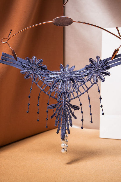 Embroidered Fringe Pearl Thong