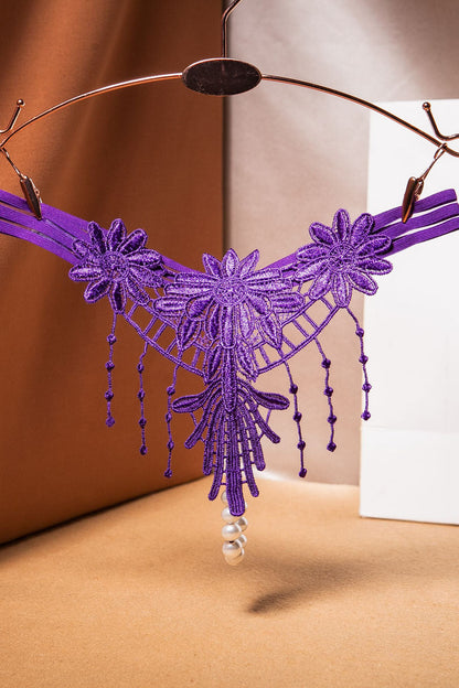 Embroidered Fringe Pearl Thong
