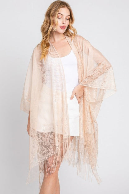 Floral Lace Kimono With Tassel