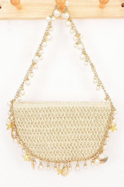 Nautical Charm Woven Pearl Shoulder Bag