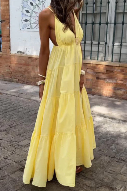 High Waist Sleeveless Open Back Full Dress