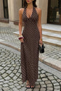 Polkadot Halter Bodycon Sleeveless Long Dress
