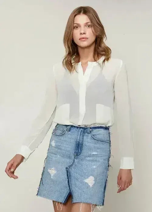Ivory Sheer Button Up Blouse | Femstylo